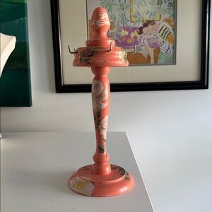 Vintage Wooden Stand with 5 Hooks for Jewelry Display Coffee Mugs